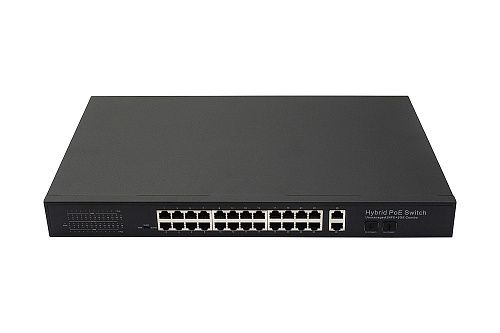 картинка PoE коммутатор NST NS-SW-24F2G-P Fast Ethernet на 24 x RJ45 портов + 2 x GE Combo uplink порта. от магазина Охранных систем и видеонаблюдения