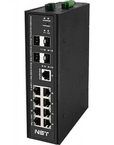 картинка NS-SW-8G4G-PL/IM Промышленный управляемый (L2+) HiPoE коммутатор Gigabit Ethernet на 8GE PoE+4GE SFP от магазина Охранных систем и видеонаблюдения