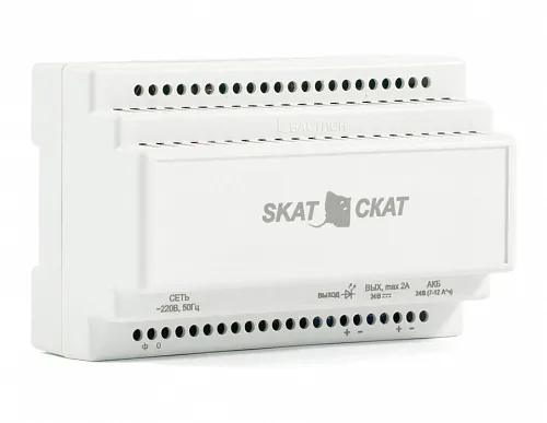 картинка Источник питания                             Бастион SKAT-24-2.0 DIN (СКАТ ИБП-24/2-DIN) источник питания 24В 2А пластиковый корпус под DIN рейку 35 мм от магазина Охранных систем и видеонаблюдения