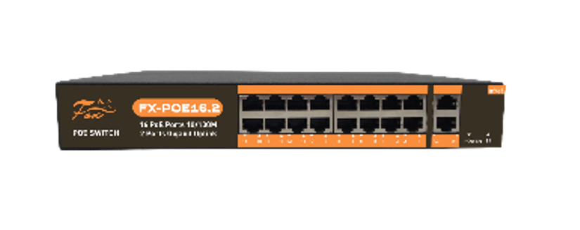 картинка Fox FX-POE16.2 коммутатор 18 портов 10/100/1000 Мбит/с, 16хPoE от магазина Охранных систем и видеонаблюдения