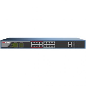 картинка PoE-коммутатор (Web-интерфейс) Hikvision DS-3E1318P-E с 16 PoE-портами от магазина Охранных систем и видеонаблюдения