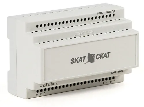 картинка Источник питания                             Бастион SKAT-12-6.0 DIN (СКАТ ИБП-12/6-DIN) источник питания 12В 6А пластиковый корпус под DIN рейку 35 мм от магазина Охранных систем и видеонаблюдения