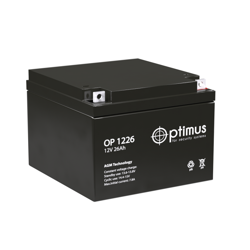картинка Optimus OP 1226 Аккумулятор 12В, 26Ач от магазина Охранных систем и видеонаблюдения