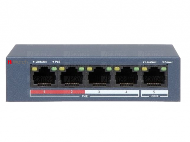 картинка DS-S504P(B) Коммутатор неуправляемый с 4 портами 10/100 Base-T и питанием PoE+ до 35Вт от магазина Охранных систем и видеонаблюдения