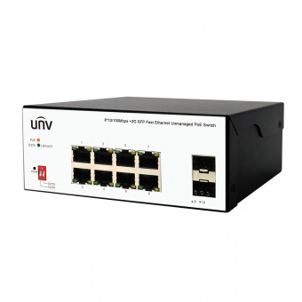 картинка Неуправляемый коммутатор с поддержкой PoE (Power over Ethernet) Uniview ISW2000-8T2GP-POE-IN от магазина Охранных систем и видеонаблюдения