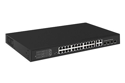 картинка PoE коммутатор NST NS-SW-24F4G-P Fast Ethernet на 24 x RJ45 портов + 4 x GE Combo uplink порта. от магазина Охранных систем и видеонаблюдения